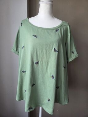 Vintage America Green Embroidered Bee Top T-Shirt XXL